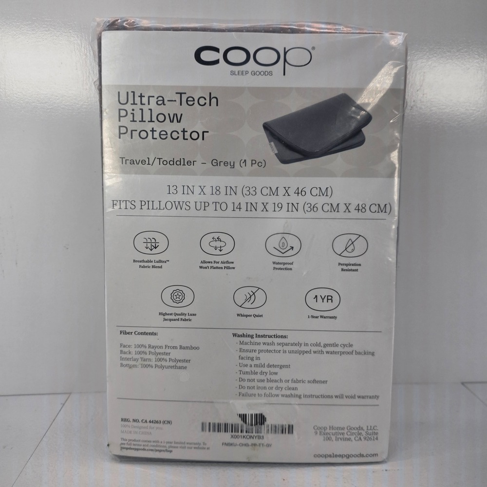 Coop Sleep Goods UltraTech Pillow Protector Travel Toddler Grey 13x18 Waterproof